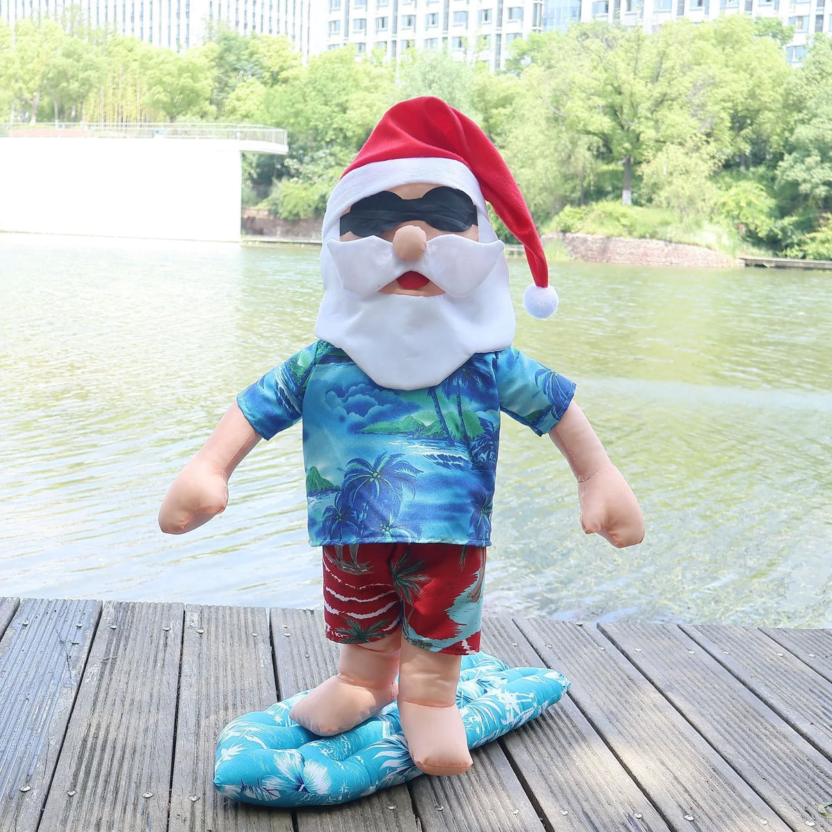 Santa Figurine Surfing Design Durable Resin Indoor & Outdoor
