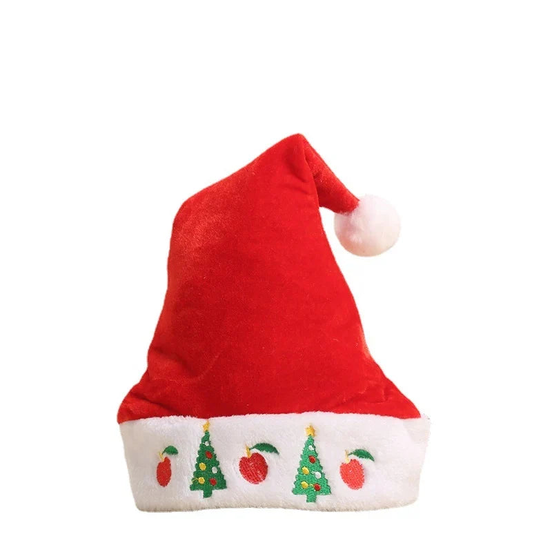Santa Hat Embroidered Merry Christmas White Fur Trim
