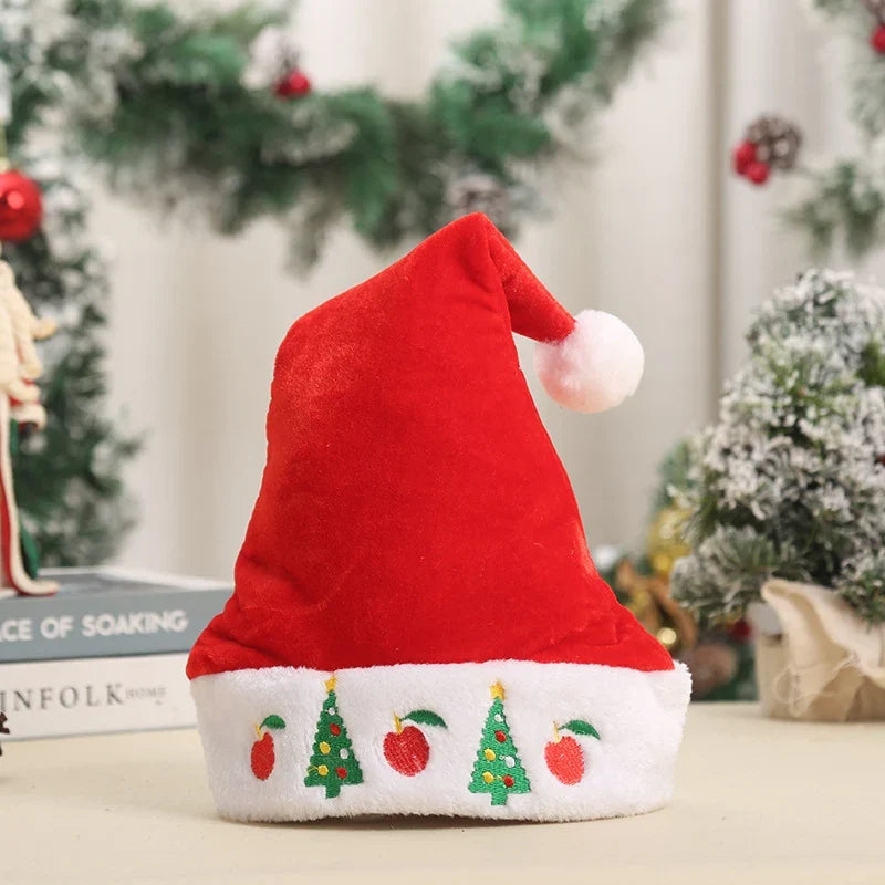Santa Hat Embroidered Merry Christmas White Fur Trim