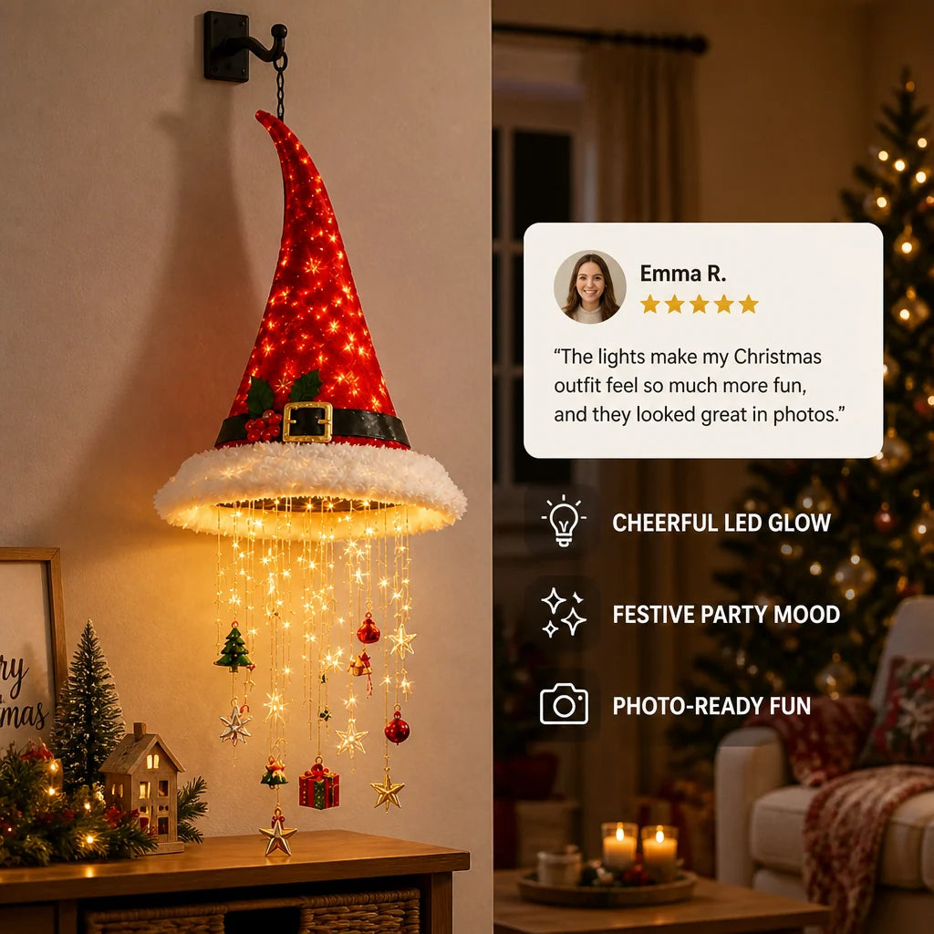 Santa Hat LED String Lights Festive Photo Prop