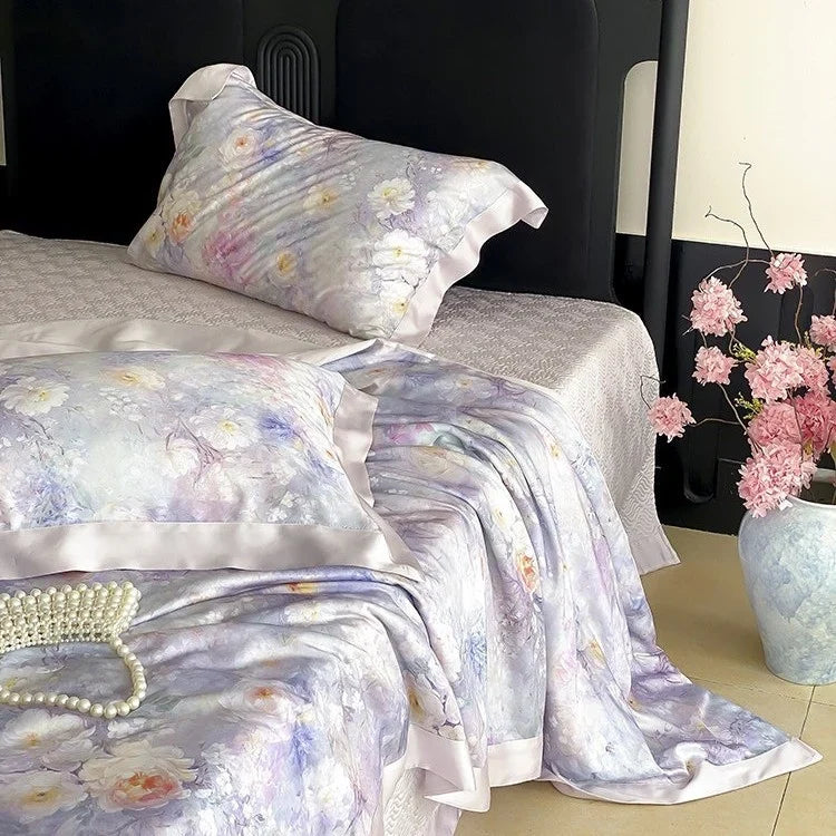 Satin Bedding Set Cooling Silky Watercolor Floral