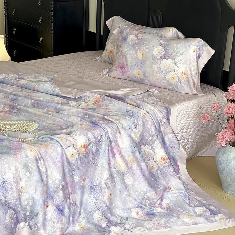 Satin Bedding Set Cooling Silky Watercolor Floral
