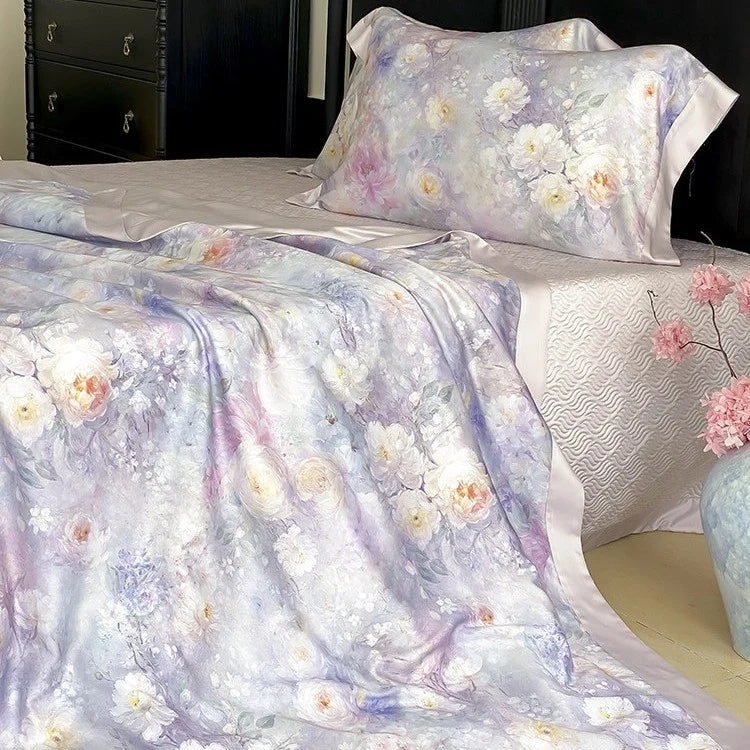 Satin Bedding Set Cooling Silky Watercolor Floral
