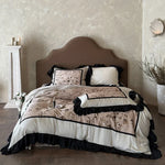 Satin Bedding Set Embroidered Floral Ruffle Concealed Zipper