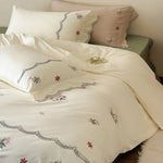 Satin Bedding Set Floral Embroidery Machine Washable