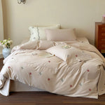 Satin Bedding Set Floral Embroidery Machine Washable