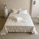 Satin Bedding Set Floral Jacquard & Ruffled Hem 4-Piece