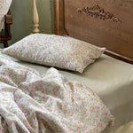 Satin Bedding Set Floral Print Ruffle Trim 4-Piece Set