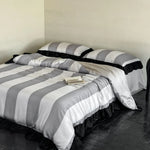 Satin Bedding Set Floral Print Ruffle Trim 4-Piece Set
