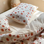 Satin Bedding Set Floral Print Ruffle Trim 4-Piece Set