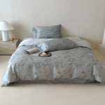 Satin Bedding Set Floral Print Ruffle Trim 4-Piece Set