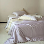 Satin Bedding Set Floral Print Ruffle Trim 4-Piece Set