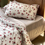 Satin Bedding Set Floral Print Ruffle Trim 4-Piece Set