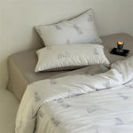 Satin Bedding Set Floral Print Ruffle Trim 4-Piece Set