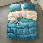 Satin Bedding Set Floral Print Ruffle Trim 4-Piece Set