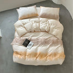 Satin Bedding Set Floral Print Ruffle Trim 4-Piece Set