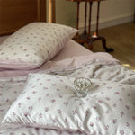 Satin Bedding Set Floral Print Ruffle Trim 4-Piece Set