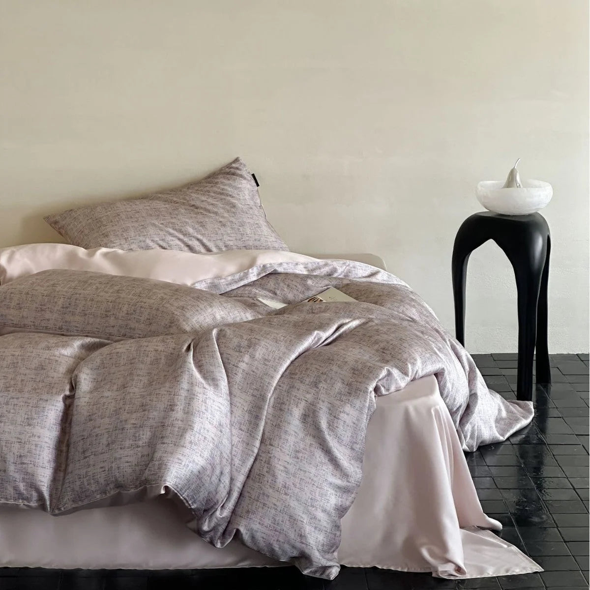 Satin Bedding Set Floral Print Ruffle Trim 4-Piece Set