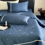 Satin Bedding Set Moon & Star Motif Breathable Colorfast