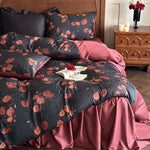 Satin Bedding Set Reversible Rose Wrinkle-Resistant