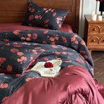 Satin Bedding Set Reversible Rose Wrinkle-Resistant