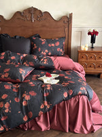 Satin Bedding Set Reversible Rose Wrinkle-Resistant
