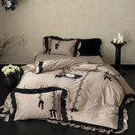 Satin Bedding Set Ruffled Lace Temperature-Regulating 4-Piece