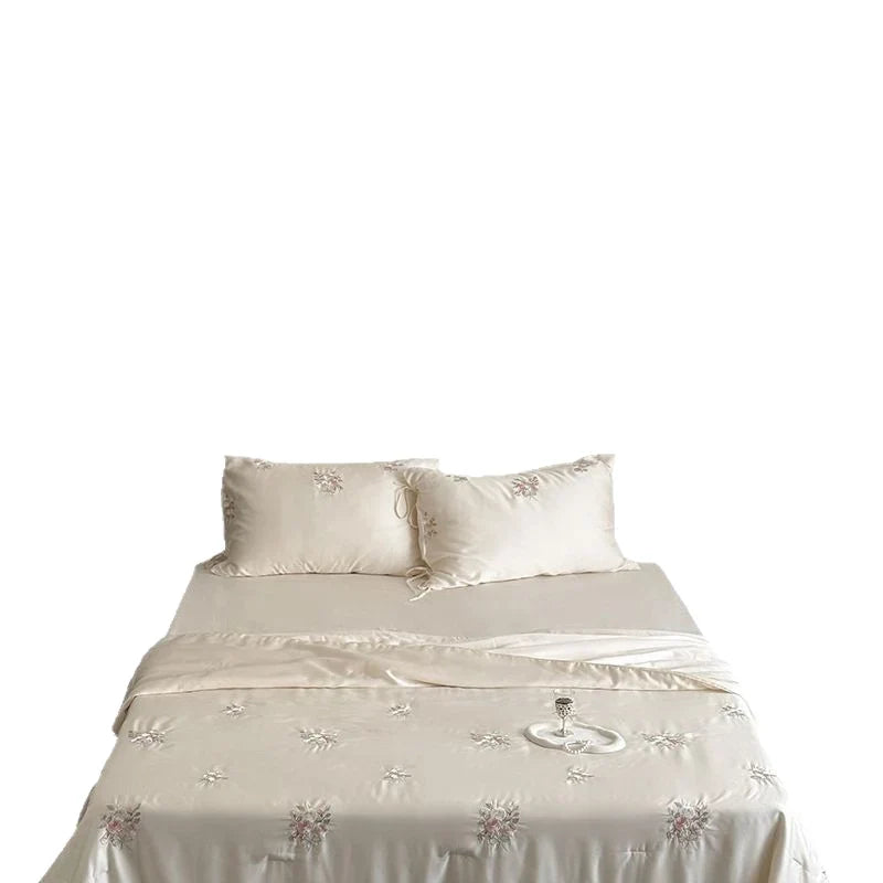 Satin Bedding Set Silky-Gloss Rose Embroidery Wrinkle-Resistant