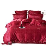 Satin Bedding Set Silky Velvet Four-Piece Bow Embroidery