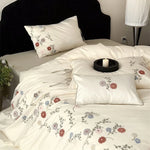 Satin Bedding Set Temperature-Regulating Floral Embroidery