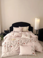 Satin Bedding Set Temperature-Regulating Floral Embroidery