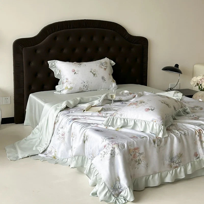 Satin Bedding Set Watercolor Floral Cooling & Breathable