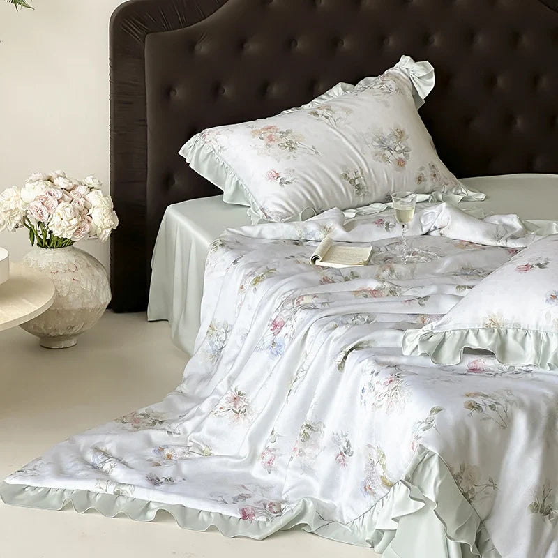Satin Bedding Set Watercolor Floral Cooling & Breathable