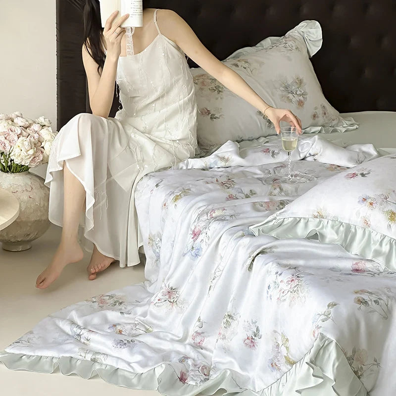 Satin Bedding Set Watercolor Floral Cooling & Breathable