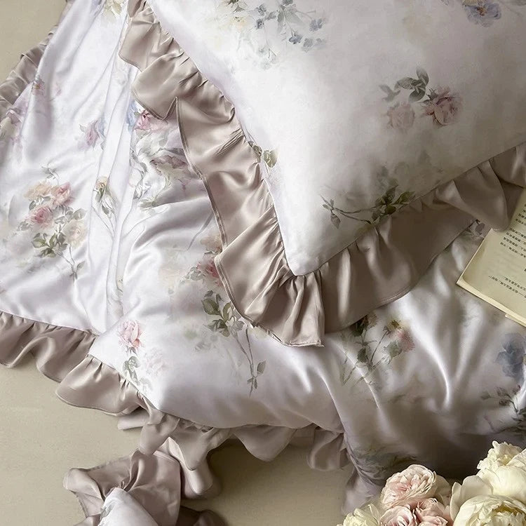 Satin Bedding Set Watercolor Floral Cooling & Breathable