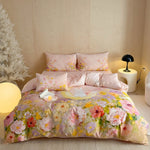 Satin Bedding Set Watercolor Floral Rabbit Print