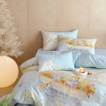 Satin Bedding Set Watercolor Floral Rabbit Print
