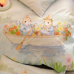 Satin Bedding Set Watercolor Floral Rabbit Print