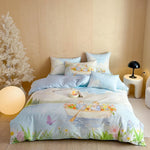 Satin Bedding Set Watercolor Floral Rabbit Print