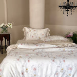 Satin Bedding Set Watercolor Rose Ruffled Shams Machine Washable