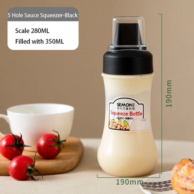 Sauce Dispenser Bottle Five-Hole Cap Squeezable 11.8 Oz Capacity