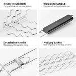 Sausage Grill Basket Lockable Rack Wooden Handle