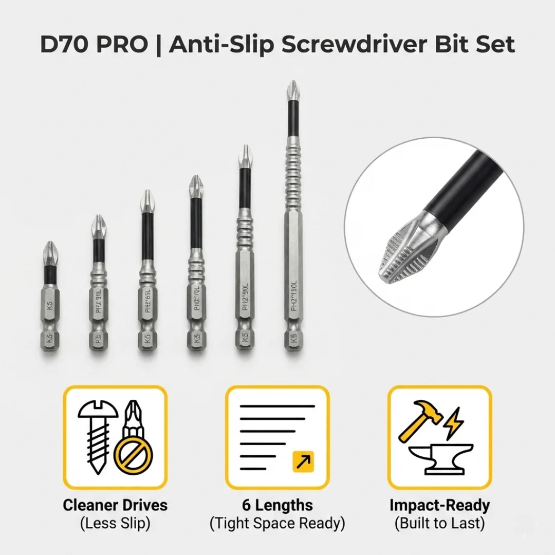 Screwdriver Bit Set Anti-Slip Hardened Steel Set of 6