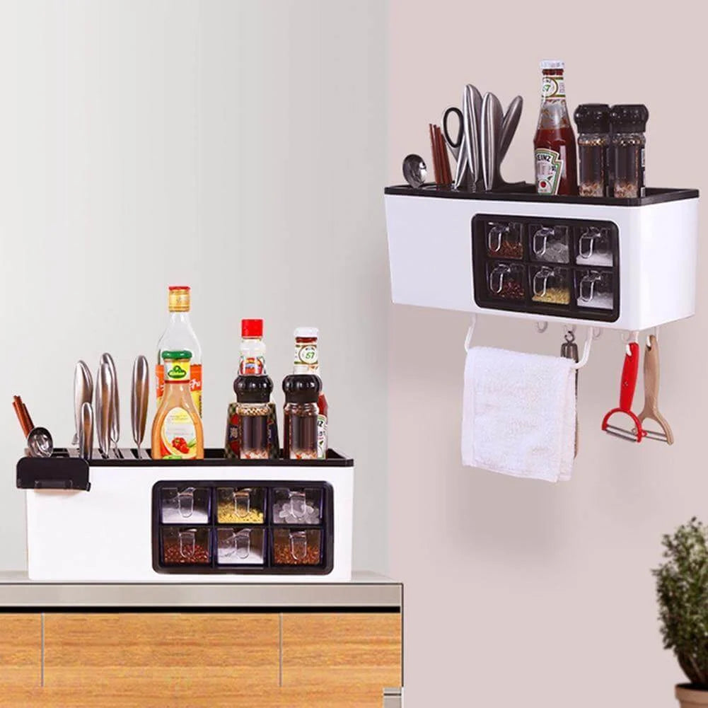 Seasoning Organizer Partitioned Storage With Phone Holder