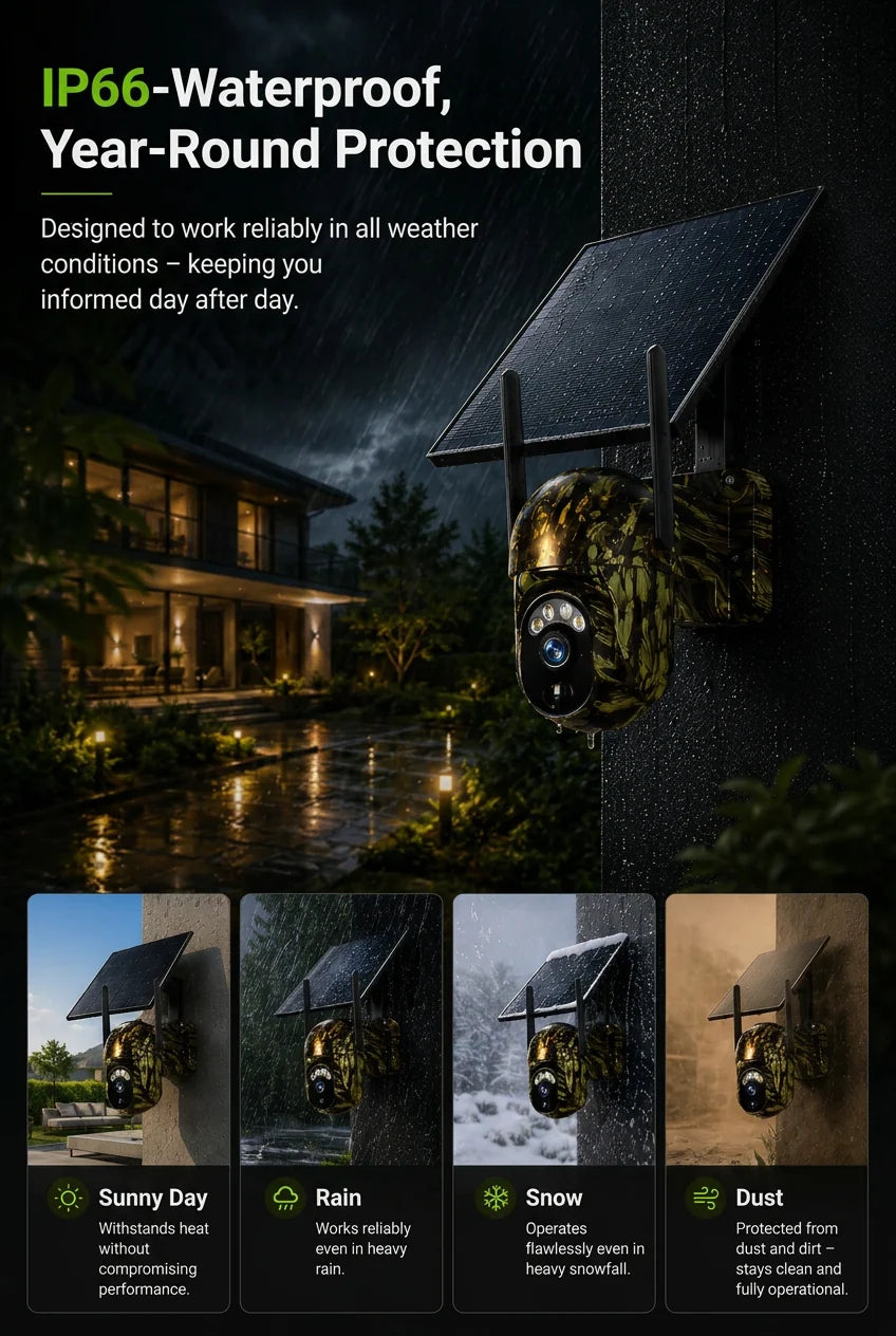 Security Camera Solar-Powered 2K PTZ Color Night Vision