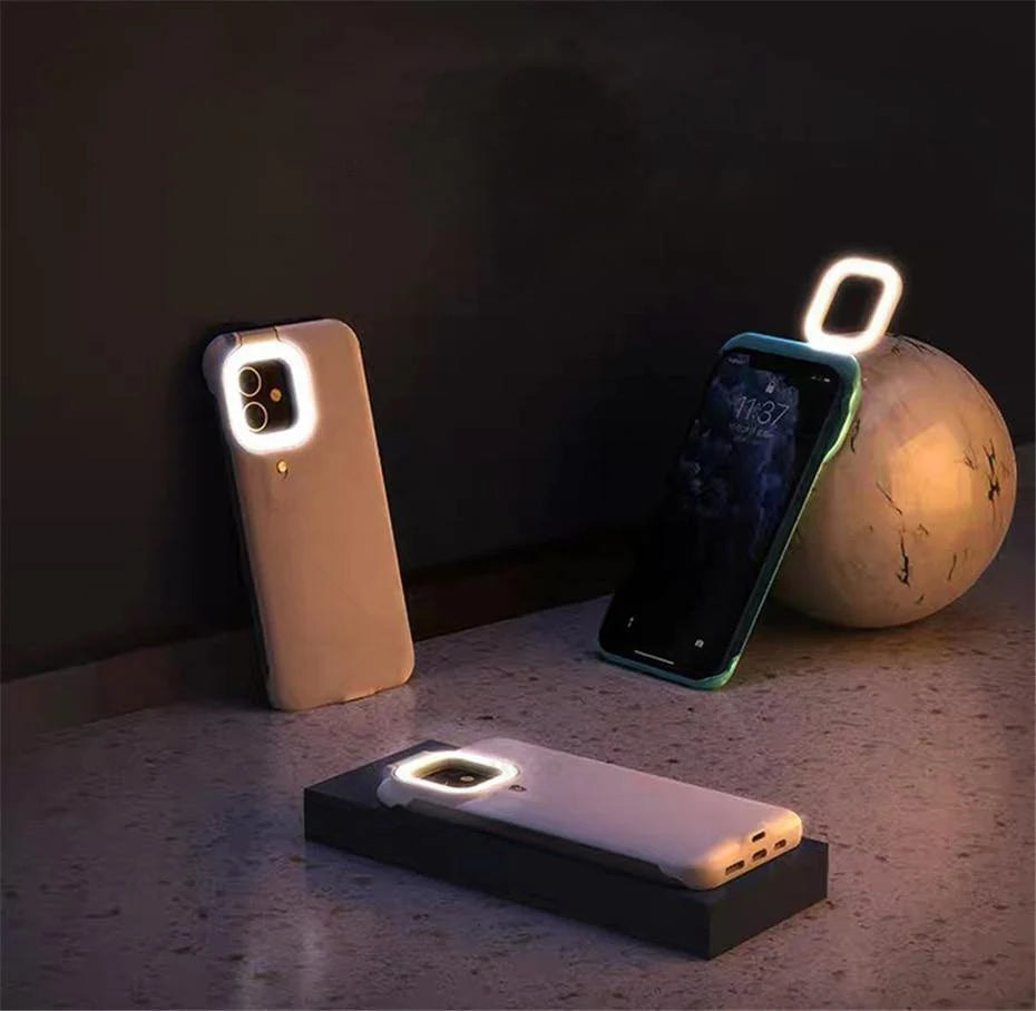 Selfie Light Phone Case 3 Brightness Modes Shock-Absorbing Protection