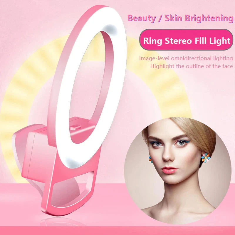 Selfie Ring Light Clip-On 3 Light Colors USB Rechargeable