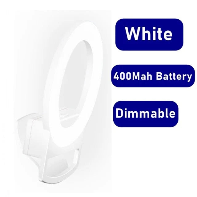 Selfie Ring Light Clip-On 3 Light Colors USB Rechargeable