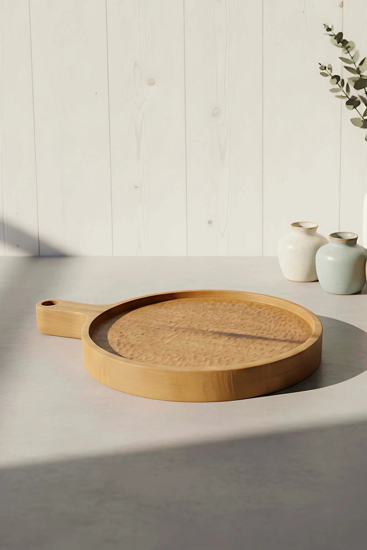 Serving Board Round Carved Chestnut Wood