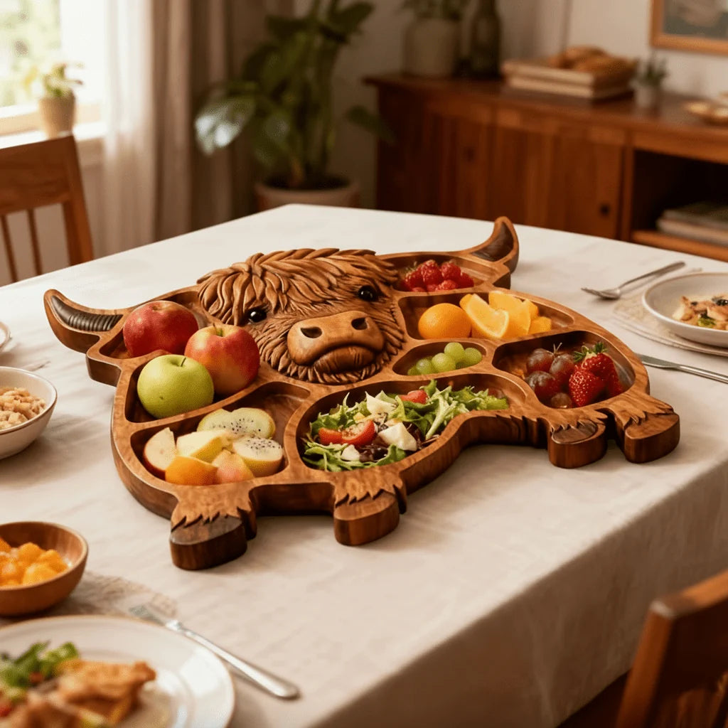 Serving Board Solid Wood Rustic Cow Design